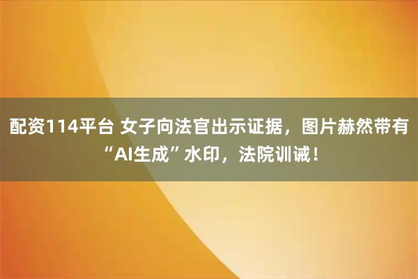 配资114平台 女子向法官出示证据，图片赫然带有“AI生成”水印，法院训诫！
